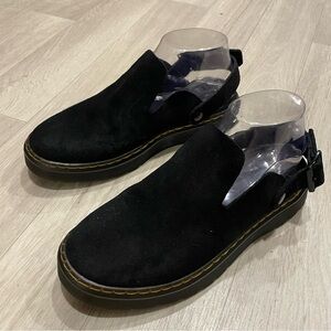 Dr. Martens Carlson Women's sz 8 Black Suede Slingback Clog Slip On Mules EUC